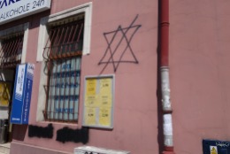 Star of David crossed out--on a storefront in Podgórze
